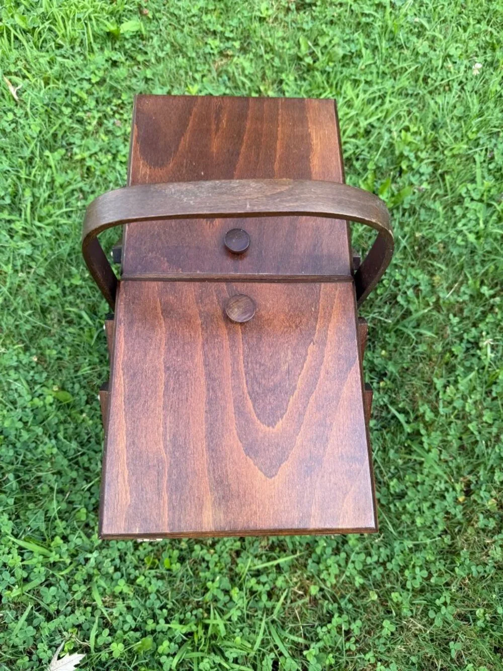 Vintage Wooden Accordion Sewing Box Romania Handle Tiered Cabinet Chest Wood Sto